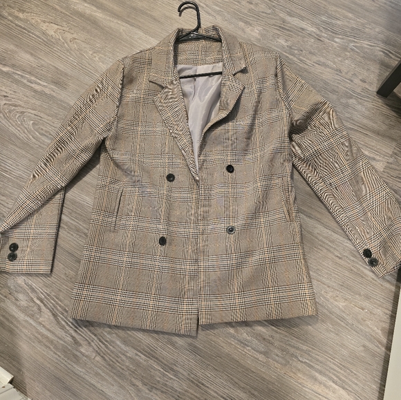 J.Ing Tan Plaid Oversized Blazer Size Large - Picture 2 of 5